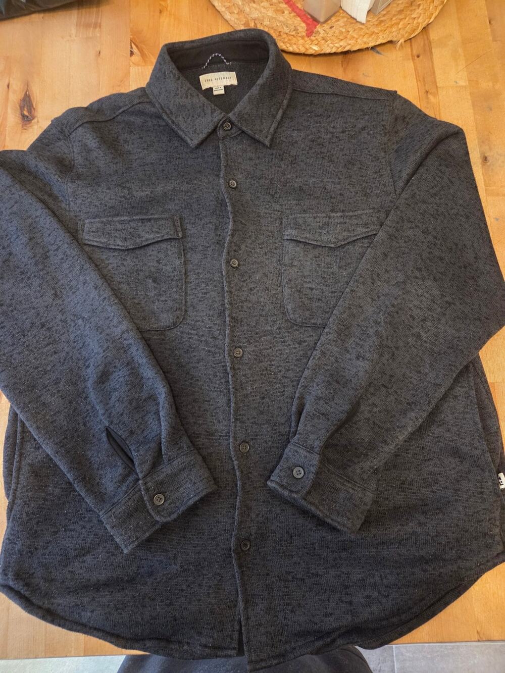 Free Assembly Men's Fleece Shirt Jacket Shacket Charcoal Gray Speckled Size XL